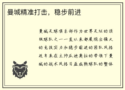 曼城精准打击，稳步前进